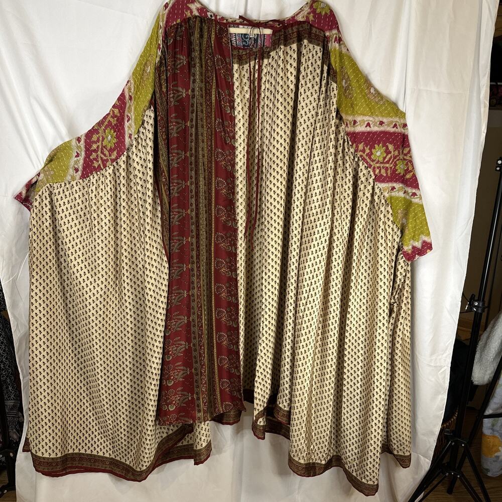 Free Size Kantha Bae Fleetwood Kimono Vtg Sari Cotton Silk Boho Flowy Floral